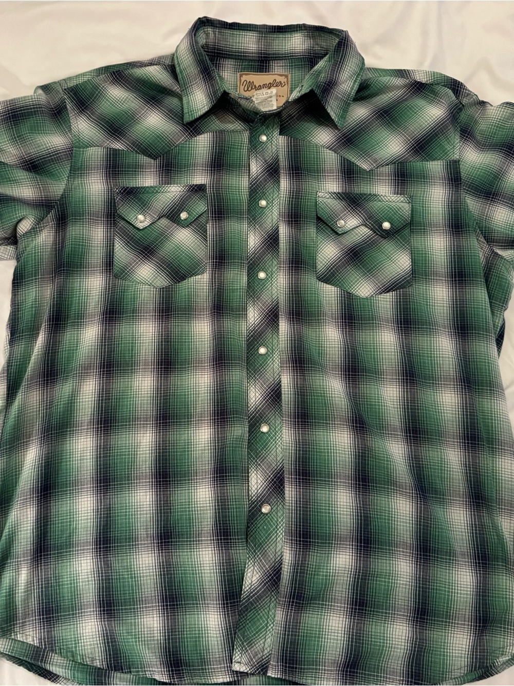 Wrangler Men’s Green Plaid Western Snap Shirt Size XL
